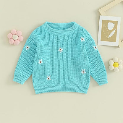 Mubineo Baby Girl Winter Clothes Cute Flower Sweater Crewneck Pullover Long Sleeve Knit Newborn Infant Sweaters