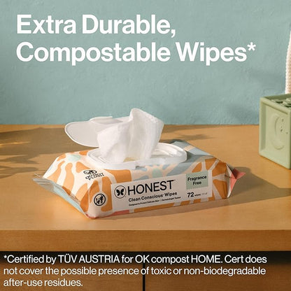 The Honest Company Clean Conscious Multi-Use Wipes Hypoallergenic Unscented for Sensitive Skin Over 99% Water Compostable Plant Based Baby Sunburst 864 Count