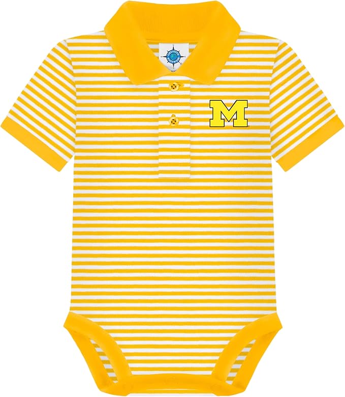 Creative Knitwear College Baby Striped Polo Bodysuit - Team Logo, Multiple Colors, for Boys & Girls (0-12 Months)