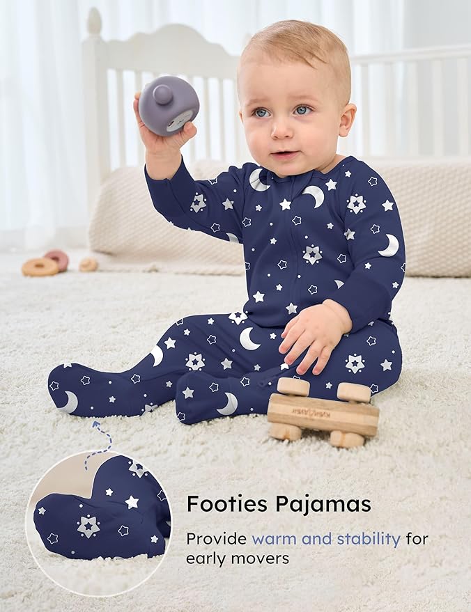 Yoofoss Baby Pajamas 100% Organic Cotton Baby Sleepers for Newborn 0-3 3-6 6-9 Months Boys Girl Clothes 3pcs Footed PJs