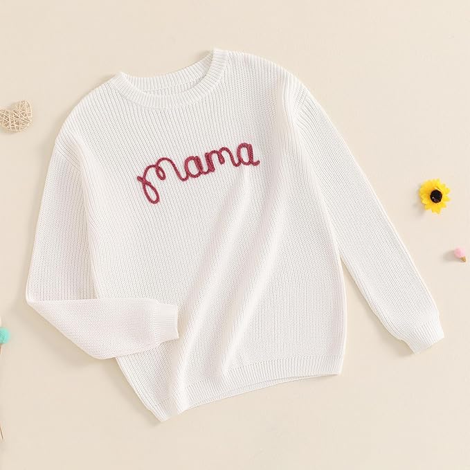 Mommy and Me Sweater Matching Family Outfit Long Sleeve Knit Sweater Pullover Mom and Baby Clothes