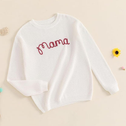 Mommy and Me Sweater Matching Family Outfit Long Sleeve Knit Sweater Pullover Mom and Baby Clothes