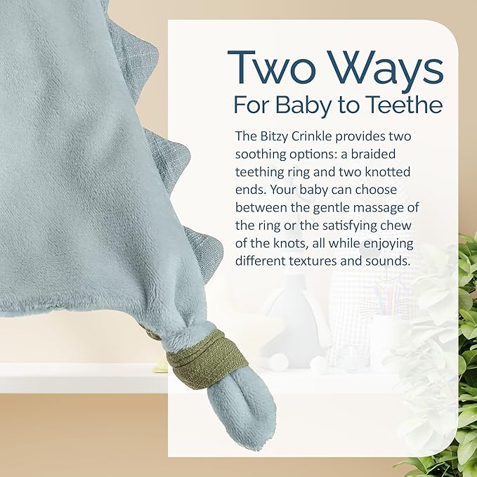 Itzy Ritzy - Bitzy Crinkle Sensory Toy for Babies & Toddlers — Features Crinkle Sound, Soft Braided Teething Toy Ring & Textured Ribbons — Gender Neutral Baby Item for Ages 0 Months & Up, Dinosaur