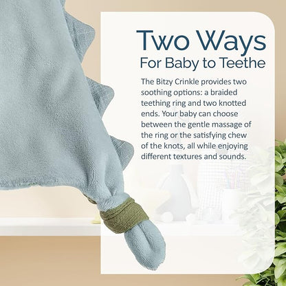 Itzy Ritzy - Bitzy Crinkle Sensory Toy for Babies & Toddlers — Features Crinkle Sound, Soft Braided Teething Toy Ring & Textured Ribbons — Gender Neutral Baby Item for Ages 0 Months & Up, Dinosaur