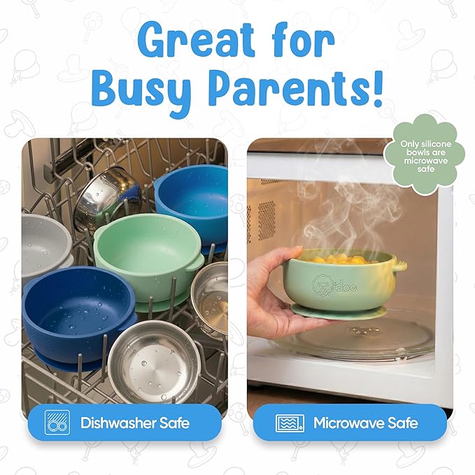 o'doe Baby Bowls with Lids – Stainless Steel Baby Feeding Bowls with Suction | Non-Slip Toddler Bowls for Self Feeding | BPA-Free Kids Bowls for Babys Food & Snacks | Stainless Steel Bowls Kids