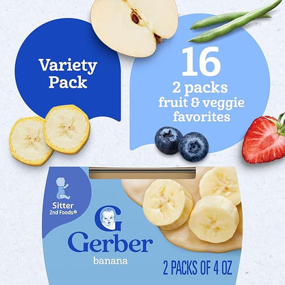 Gerber Baby Foods 2nd Foods Variety Pack, Natural for Baby, Fruit & Veggie Favorites, 8 Ounce (Pack of 32)