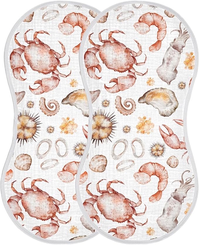 vvfelixl Seafood Lobster Crab Clams Burp Cloths for Baby Boy Girls Baby Washcloths Burp Rags 1 Pack