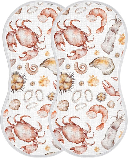 vvfelixl Seafood Lobster Crab Clams Burp Cloths for Baby Boy Girls Baby Washcloths Burp Rags 1 Pack