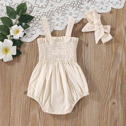 Newborn Baby Girl Bodysuit Sleeveless Halter Frill Romper One-piece Jumpsuit with Headband Summer Clothes Set