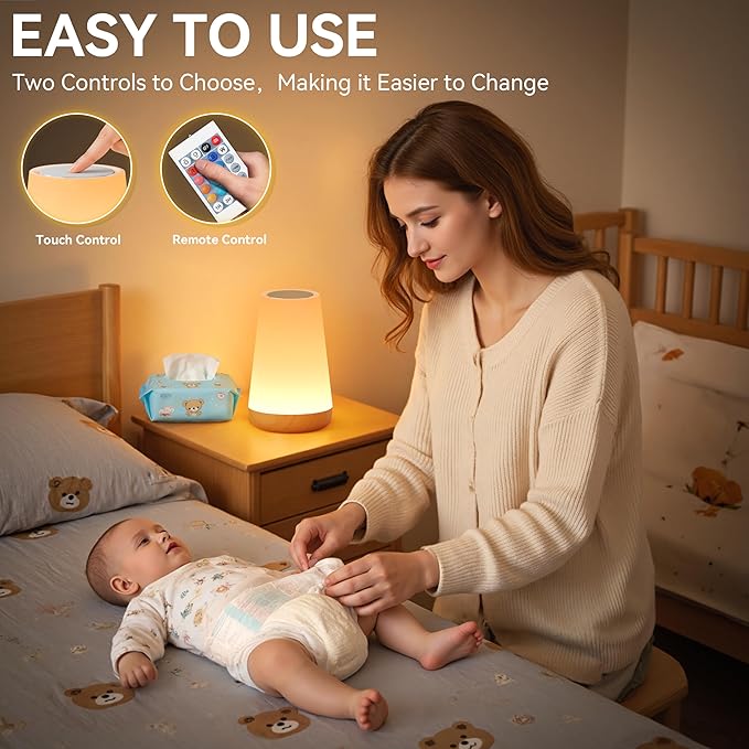 Auxmir LED Night Light 2 Pack Bedside Lamp Touch and Remote Control Dimmable Tabletop 13 RGB Colors Changing 5 Brightness Adjustable Rechargeable Portable Lamp for Baby Kids Nursery Bedroom Outdoor