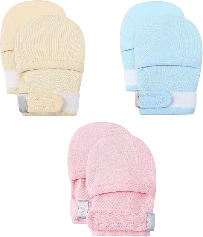 HAPIU Baby No Scratch Mittens Stay On, 100% Cotton Breathable, Adjustable Infant Gloves for Boys Girls, Newborn - 12 M