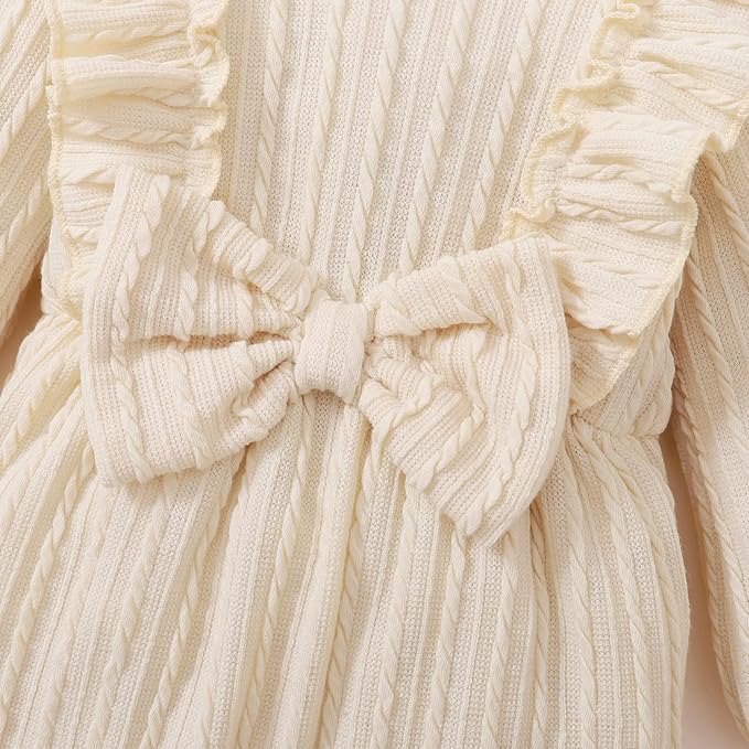 Happy Town Baby Girl Romper Infant Fall Winter Clothes Ruffle Sweater Long Sleeve Bodysuit Jumpsuit and Headband