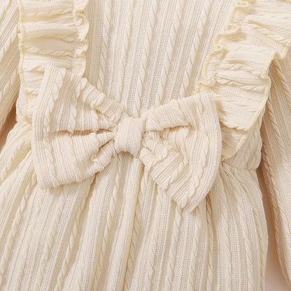 Happy Town Baby Girl Romper Infant Fall Winter Clothes Ruffle Sweater Long Sleeve Bodysuit Jumpsuit and Headband
