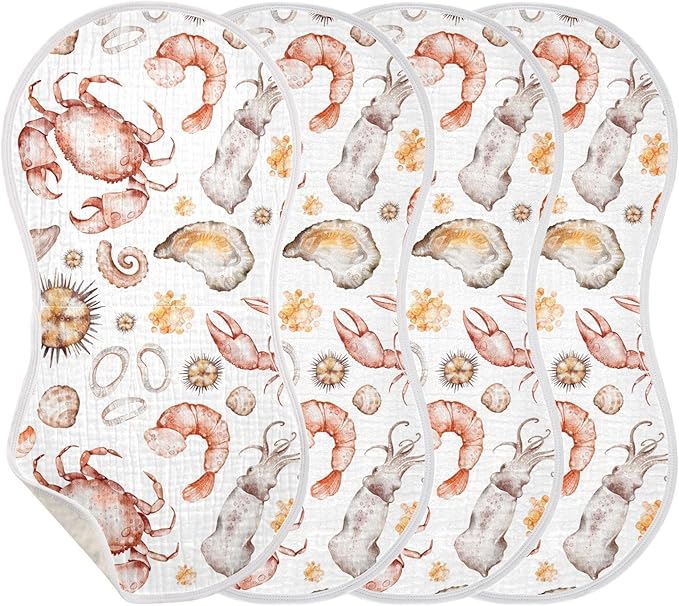 vvfelixl Seafood Lobster Crab Clams Burp Cloths for Baby Boy Girls Baby Washcloths Burp Rags 1 Pack