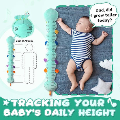 Baby Toys 0 to 12 Months, Musical Stuffed Animal Activity Soft Toy with Multi-Sensory Crinkle, Rattle and Textures, Infant Tummy Time Toys for Newborn Boys Girls, Caterpillar, Blue