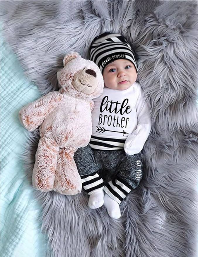 Fommy Newborn Baby Boy Clothes New to The Crew Letter Print Romper+ Pants+Hat 3PCS Outfit