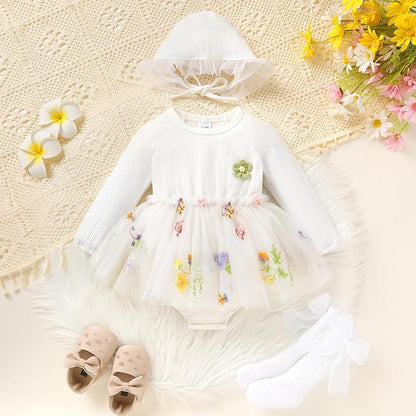 YOUNGER TREE Newborn Baby Girl Romper Dress Outfits Long Sleeve Floral Tutu Bodysuit with Leggings Hat Infant Fall Clothes