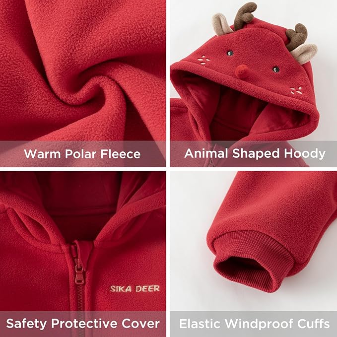 DAVE&BELLA Animal Jumpsuit for Baby Boy Girl, Hooded Winter One-Piece Romper Zip Up Fleece Infant Bodysuit with Snap Closure