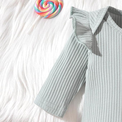 Aalizzwell Preemie Newborn Infant Baby Girls Clothes Ribbed Romper Bodysuit Pants Set Fall Winter Outfits