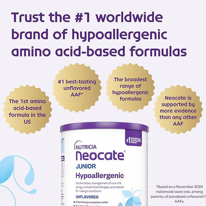 Neocate Junior - 1+ years - Hypoallergenic Toddler Formula for Food Allergy Relief - Nutritionally Complete Dairy Free Formula - Dairy Free Powder - Great Taste - Unflavored - 14.1 oz
