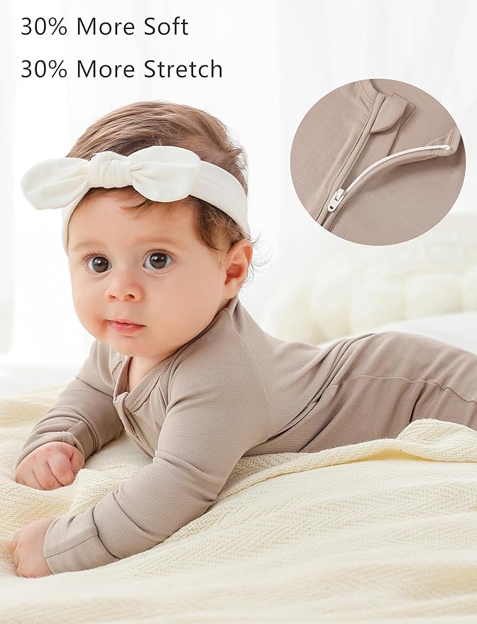 JunNeng Viscose from Bamboo Baby Sleeper,Newborn Footie Pajamas with 2 Way Zipper & Fold Over Mittens,0-12M