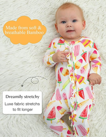 Bamboo Viscose Baby Girl Footie Pajamas, Newborn Sleepers Infant Onesie, 2-Way Zipper Footed Pjs
