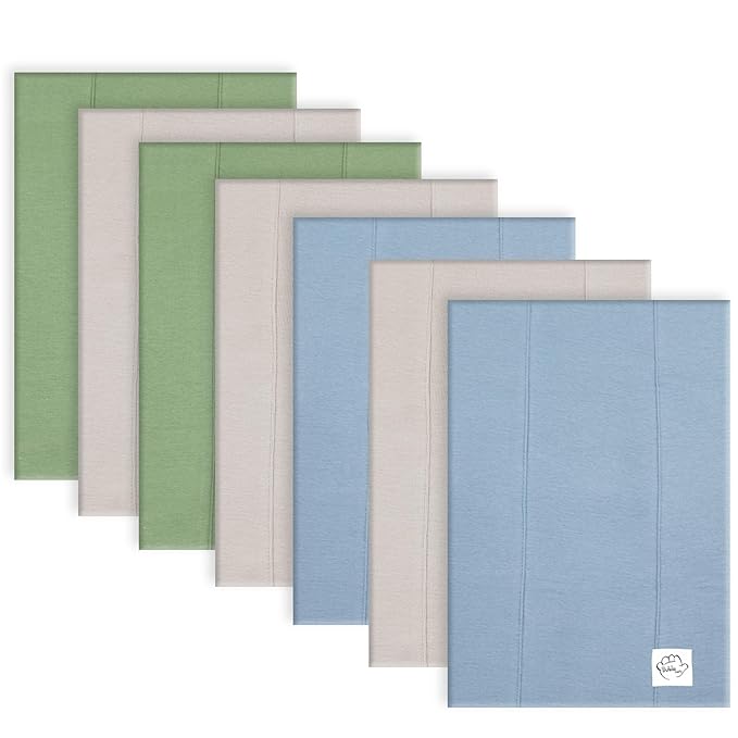 Baby Burp Cloths for Boys and Girls - 7 Pack Large 100% Cotton - Double Layered Extra Absorbent Burp Rags, Green-Grey