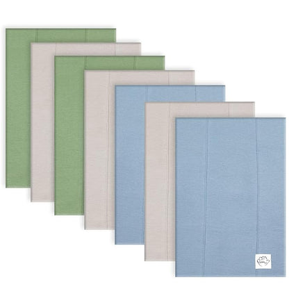Baby Burp Cloths for Boys and Girls - 7 Pack Large 100% Cotton - Double Layered Extra Absorbent Burp Rags, Green-Grey