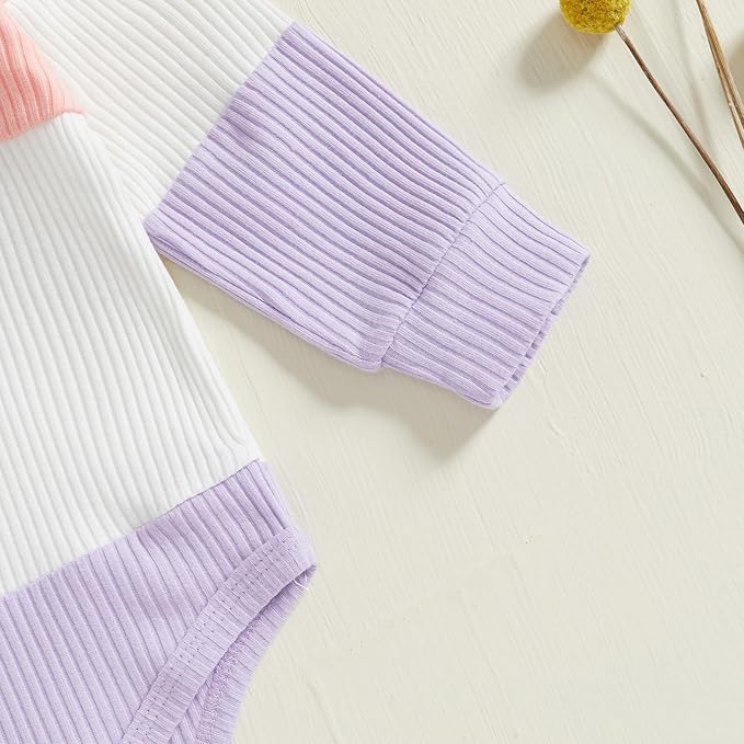 Thorn Tree Newborn Infant Baby Girl Clothes Ribbed Knitted Long Sleeve Romper Long Pants Stretchy Fall Outfits