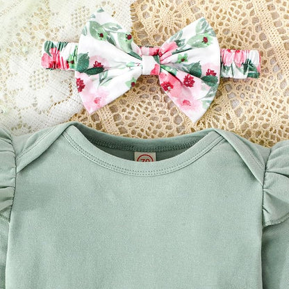 GDTOGRT Newborn Baby Girl Clothes Outfit Set Sweet Ruffle Romper, Pants and Headband 0 3 6 9 12 18 Months Infant Clothing