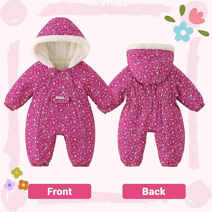 JiAmy Baby Snowsuit Newborn Printed Winter Clothes Outfit Infant Boys Grils Hooded Double Zippers Jumpsuit Onesie Coat