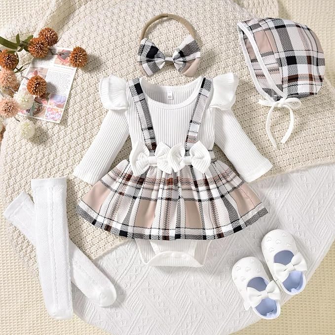 Unutiylo Preemie Newborn Baby Girl Clothes Romper Suspender Dress Fall Winter Outfits Ruffle Long Sleeve Jumpsuit