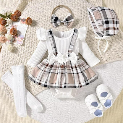 Unutiylo Preemie Newborn Baby Girl Clothes Romper Suspender Dress Fall Winter Outfits Ruffle Long Sleeve Jumpsuit