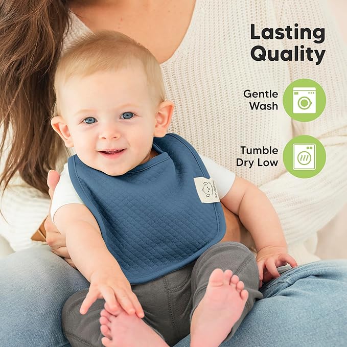KeaBabies 8-Pack Organic Baby Bibs for Girls, Boys - Quilted Cotton Cloth Baby Drool Bibs for Drooling and Teething Toddler, Newborn, Infant, Soft & Super Absorbent (Moor)