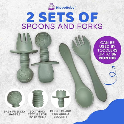 Baby Led Weaning Supplies | 10 Piece Silicone Baby Feeding Set, Baby Toddler Bib Cup Divided Plate and Bowl Self Feeding Spoons Dish Set,Baby Utensils | Toddler Feeding Supplies