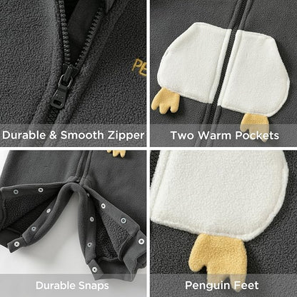 DAVE&BELLA Animal Jumpsuit for Baby Boy Girl, Hooded Winter One-Piece Romper Zip Up Fleece Infant Bodysuit with Snap Closure