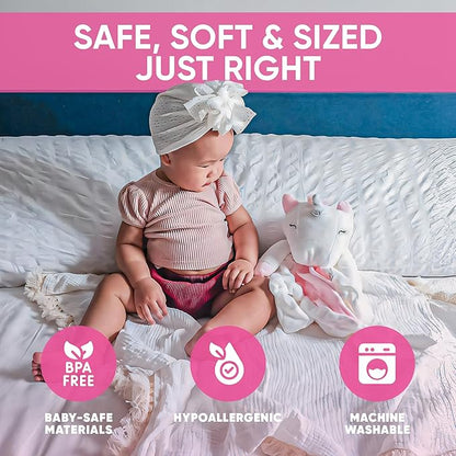 Baby Sleep Soother Pink & White Unicorn Plush with Heartbeat & Lullaby Sounds, 4-in-1 Sound Machine, Security Blanket & Pacifier Holder, Baby Registry Essential & Christmas Gift for Newborns & Infants