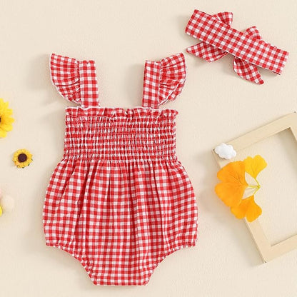 Newborn Baby Girl Bodysuit Sleeveless Halter Frill Romper One-piece Jumpsuit with Headband Summer Clothes Set