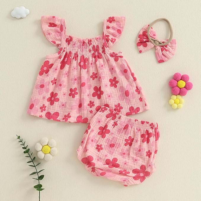 Mubineo Baby Girl Summer Clothes Cute Ruffle Tops Dress Shorts Outfits Set Infant Toddler Shrit Bloomers Princess Outfit