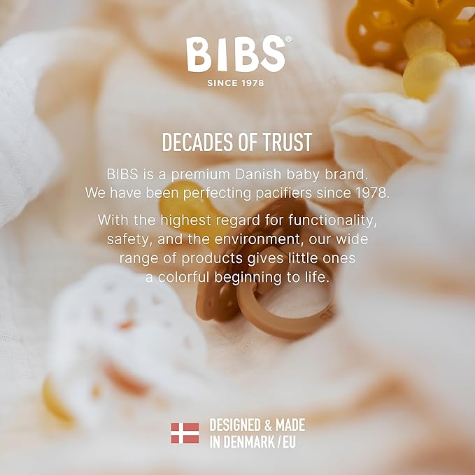 BIBS Pacifiers - Boheme Collection | BPA-Free Baby Pacifier | Made in Denmark | Set of 2 Dark Oak/Blush Color Premium Soothers | Size 0-6 Months