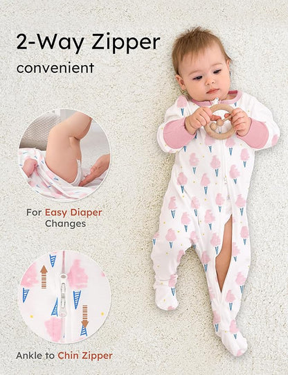 Yoofoss Baby Pajamas 100% Organic Cotton Baby Sleepers for Newborn 0-3 3-6 6-9 Months Boys Girl Clothes 3pcs Footed PJs