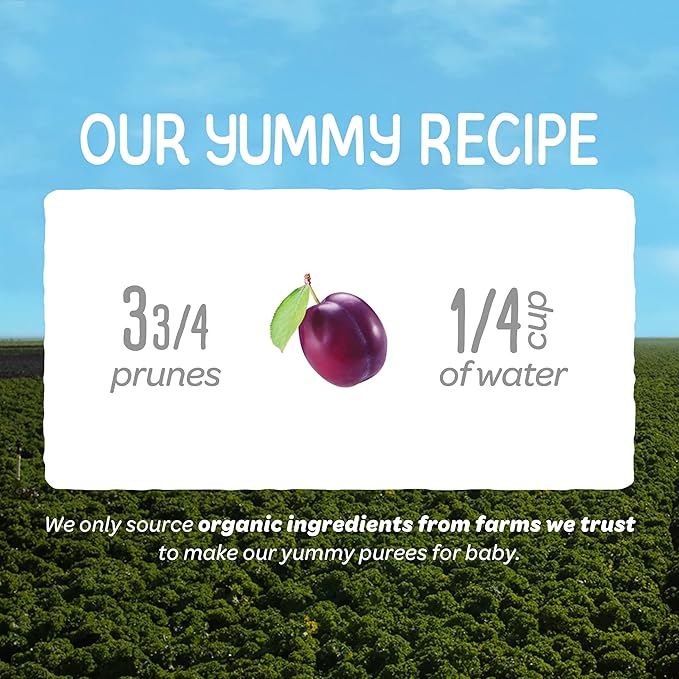 Happy Baby Organics Clearly Crafted Stage 1 Baby Food Pouches, Prunes, 3.5 Ounce Pouch (Pack of 16)