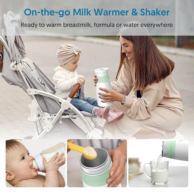Portable Milk Warmer & Mixer, Cordless Travel Bottle Warmer for Breastmilk, Formula or Water, 10 oz Big Capacity, Big Battery Capacity for Journey, Calienta Biberones Portátil