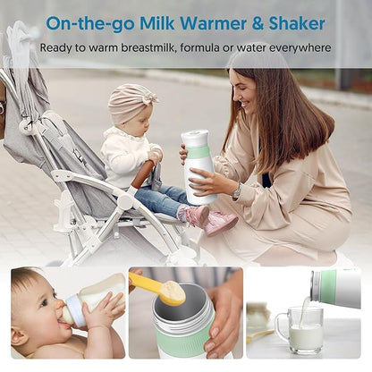 Portable Milk Warmer & Mixer, Cordless Travel Bottle Warmer for Breastmilk, Formula or Water, 10 oz Big Capacity, Big Battery Capacity for Journey, Calienta Biberones Portátil