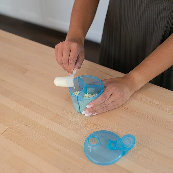 Dr. Brown's Travel Formula Dispenser with Lid, BPA Free - Blue - Holds 27oz | with Snap-On Lid