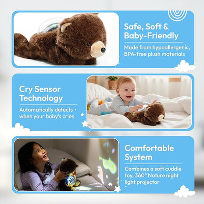 Sound Sleepers Bear – Stuffed Animal Night Light & Baby Night Light Projector with Soothing Music | Plush Toddler Night Light Projector, Sound Machine & Nursery Star Projector