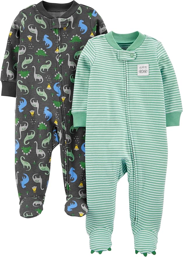Simple Joys by Carter's baby-boys 2-way Zip Thermal Footed Sleep and Play, Pack of 2