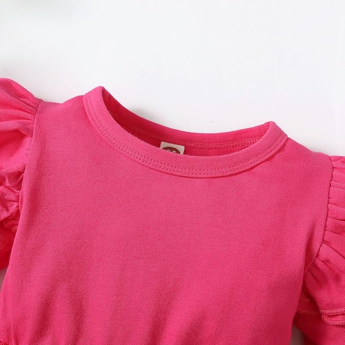 Baby Girl Clothes Infant Ruffle Sleeve Romper Dress Newborn Solid Tutu Skirt Sets Jumpsuit Headband Outfit