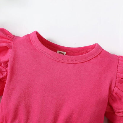 Baby Girl Clothes Infant Ruffle Sleeve Romper Dress Newborn Solid Tutu Skirt Sets Jumpsuit Headband Outfit