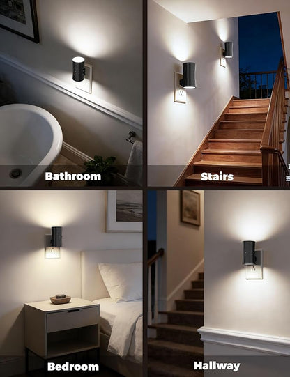 Night Light, 2-Pack Dimmable Plug-in Night Light with Auto On/Off & 90°Rotatable Plug, 0-100LM Adjustable Brightness,1W Ultra Low Energy for Bedroom, Hallway, Bathroom, Kids Room, White